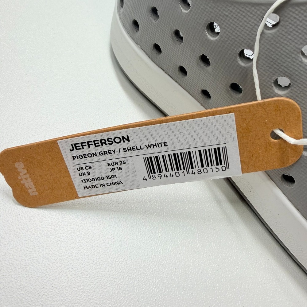Native Jefferson Kids C9 Pigeon Grey Shell White Sneakers Slip On Water Shoes - Picture 5 of 8
